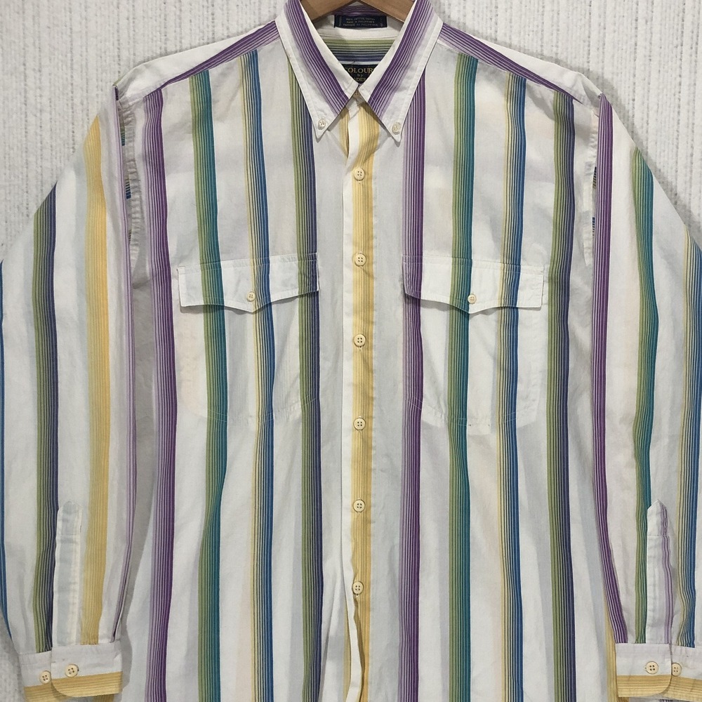 Colours by Alexander Julian Mens Large Striped Button Down Shirt Multi-Color L